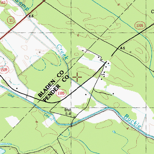 Topographic Map of Black Swamp Creek, NC