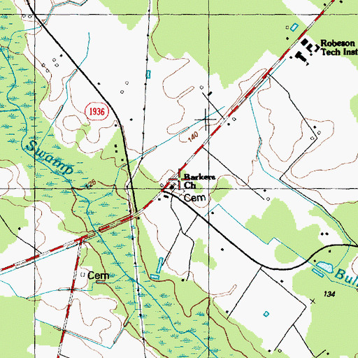 Topographic Map of Barkers Church, NC