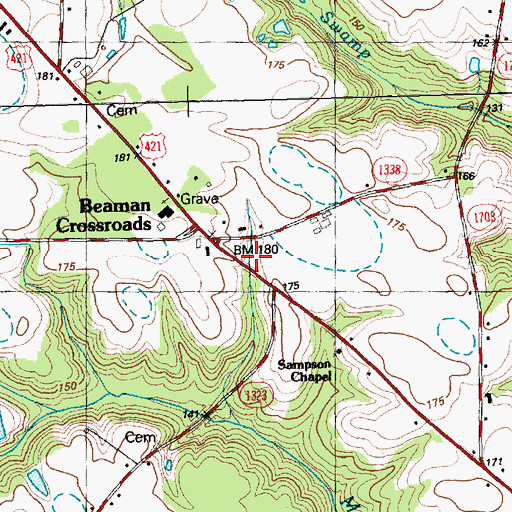 Topographic Map of Beaman Crossroads, NC
