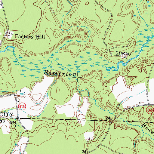 Topographic Map of Beaverdam Creek, NC