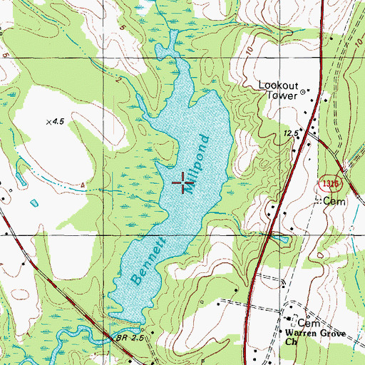 Topographic Map of Bennett Millpond, NC