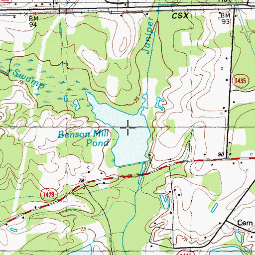 Topographic Map of Benson Mill Pond, NC