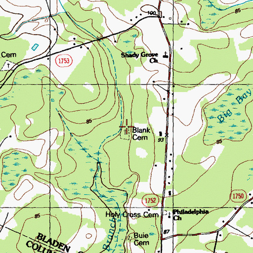 Topographic Map of Blank Cemetery, NC