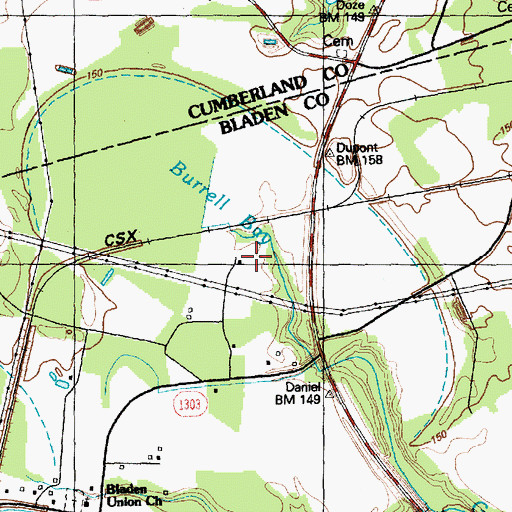 Topographic Map of Burrell Bay, NC