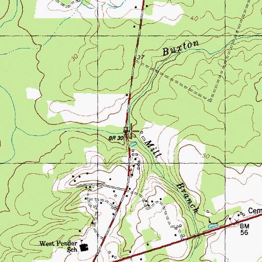 Topographic Map of Buxton Branch, NC