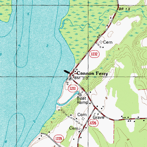 Topographic Map of Cannon Ferry, NC