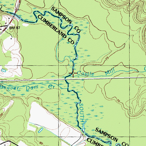 Topographic Map of Castle Mill Creek, NC