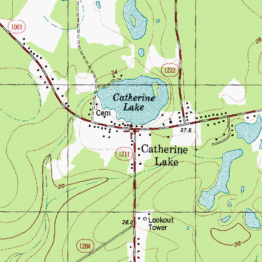 Topographic Map of Catherine Lake, NC