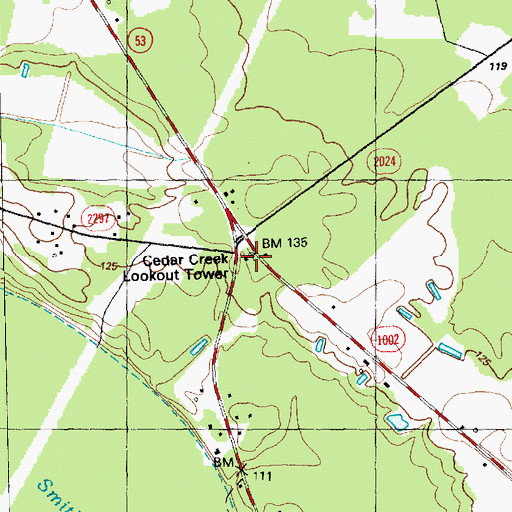 Topographic Map of Cedar Creek Lookout Tower, NC