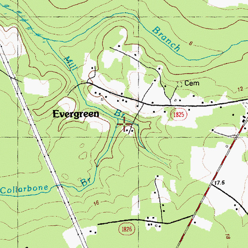 Topographic Map of Collarbone Branch, NC