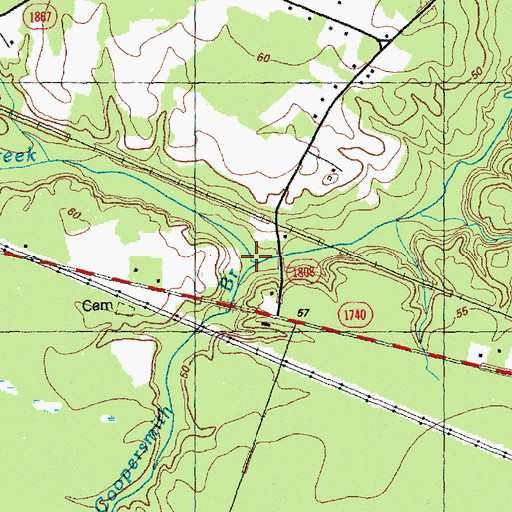 Topographic Map of Coopersmith Branch, NC