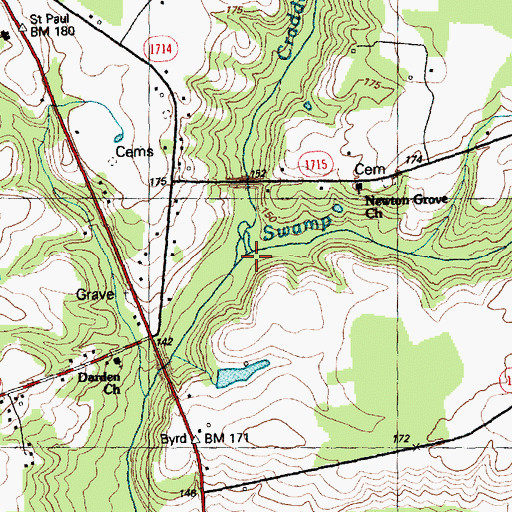 Topographic Map of Craddock Swamp, NC