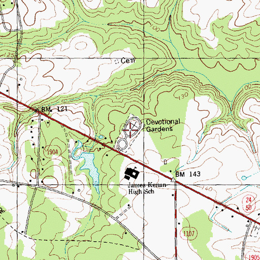 Topographic Map of Devotional Gardens Cemetery, NC