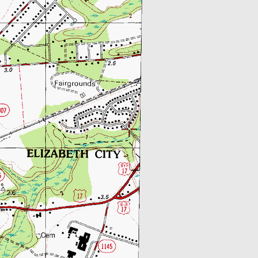 Topographic Map of Elizabeth City, NC
