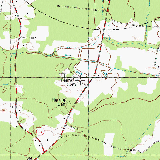 Topographic Map of Fennell Cemetery, NC