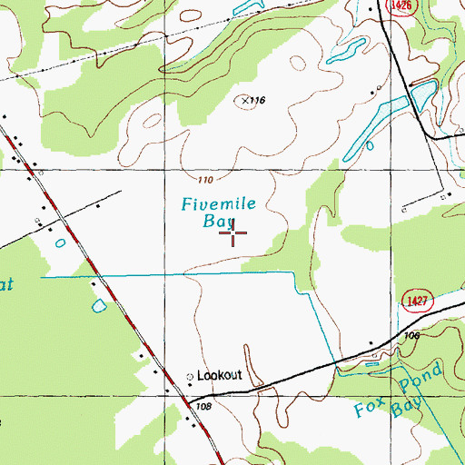 Topographic Map of Fivemile Bay, NC