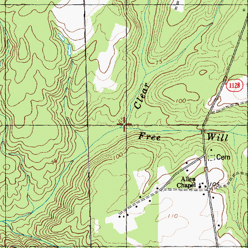 Topographic Map of Free Will Creek, NC