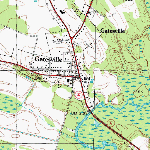 Topographic Map of Gatesville, NC