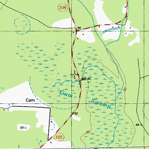 Topographic Map of Gum Swamp, NC