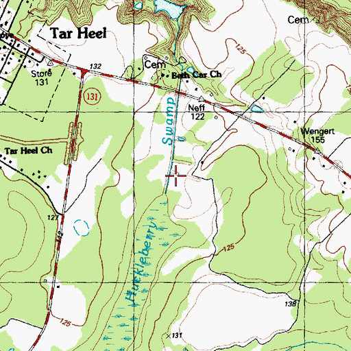 Topographic Map of Huckleberry Swamp, NC