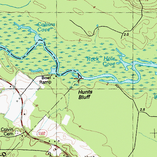 Topographic Map of Hunts Bluff, NC
