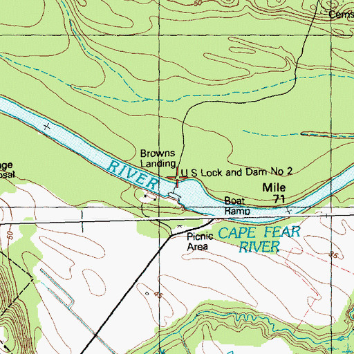 Topographic Map of US Lock and Dam Number 2, NC