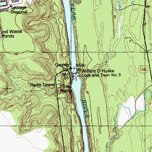 Topographic Map of William O Huske Lock and Dam Number 3, NC