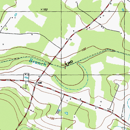 Topographic Map of Long Branch, NC
