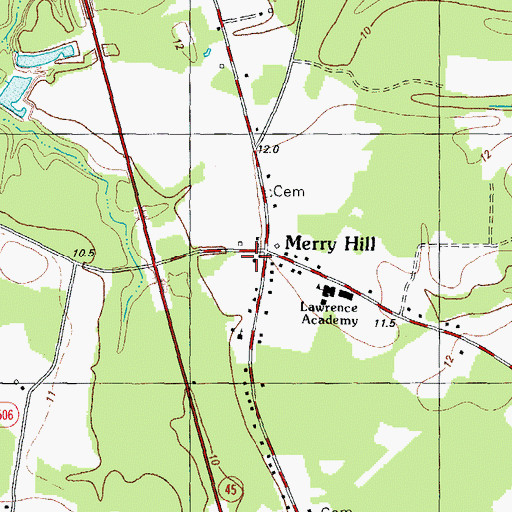Topographic Map of Merry Hill, NC