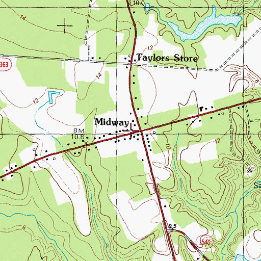 Topographic Map of Midway, NC