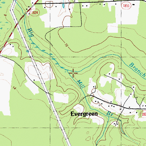 Topographic Map of Mill Branch, NC