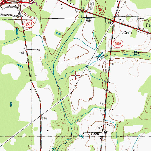 Topographic Map of Mill Branch, NC