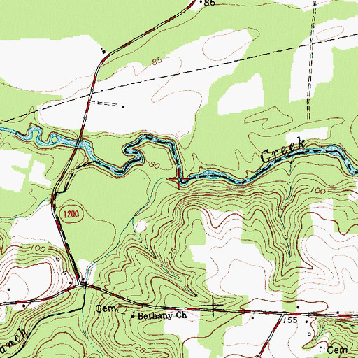 Topographic Map of Mill Branch, NC