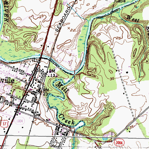 Topographic Map of Mill Creek, NC