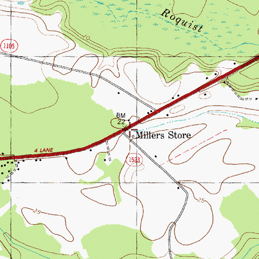 Topographic Map of Millers Store, NC