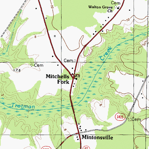 Topographic Map of Mitchells Fork, NC