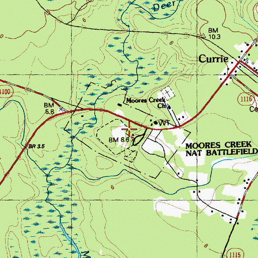 Topographic Map of Moores Creek National Battlefield, NC