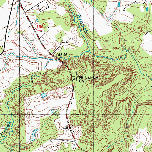 Topographic Map of Mount Calvary Church, NC