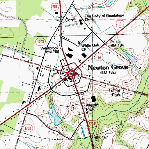 Topographic Map of Newton Grove, NC