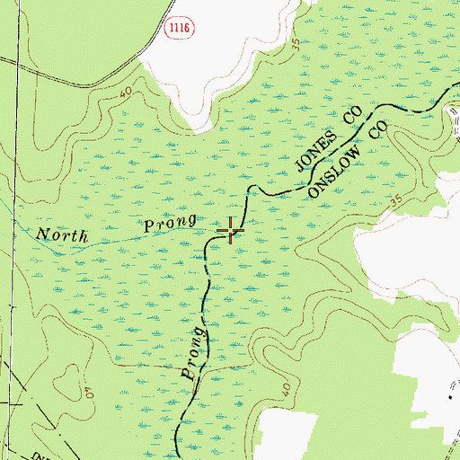 Topographic Map of North Prong White Oak River, NC