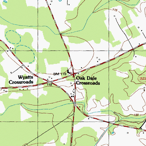 Topographic Map of Oak Dale Crossroads, NC