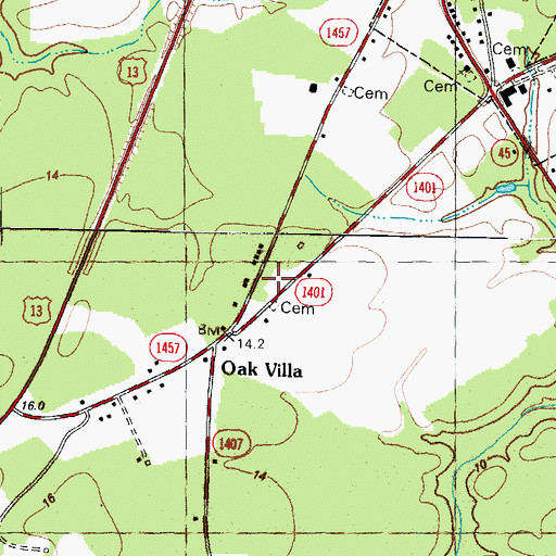 Topographic Map of Oak Villa, NC