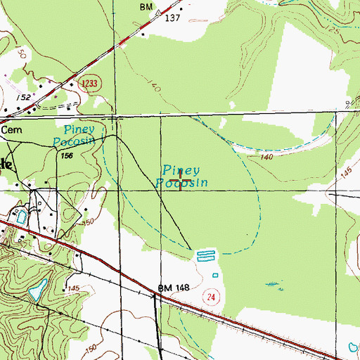 Topographic Map of Piney Pocosin, NC
