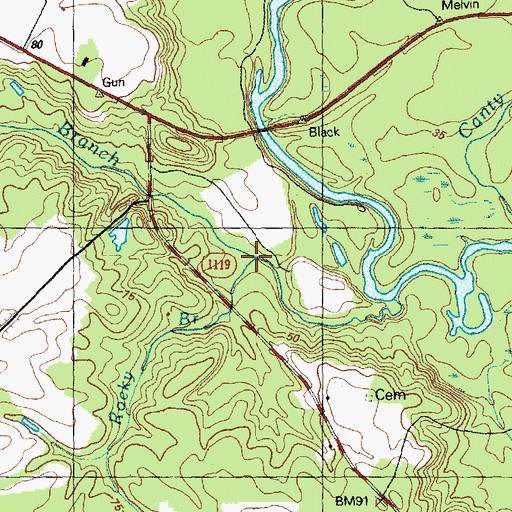 Topographic Map of Rocky Branch, NC