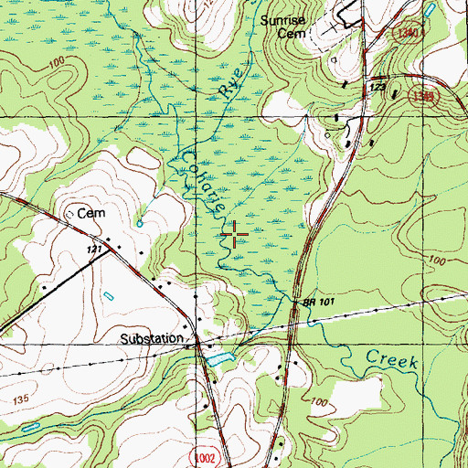 Topographic Map of Rye Swamp, NC