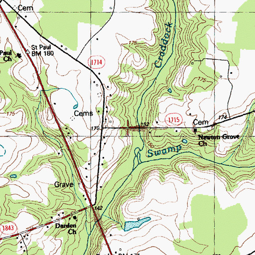 Topographic Map of Saint Pauls Church (historical), NC