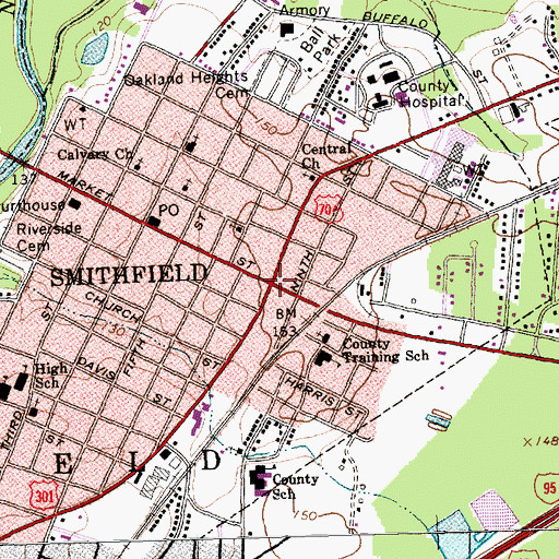 Topographic Map of Smithfield, NC