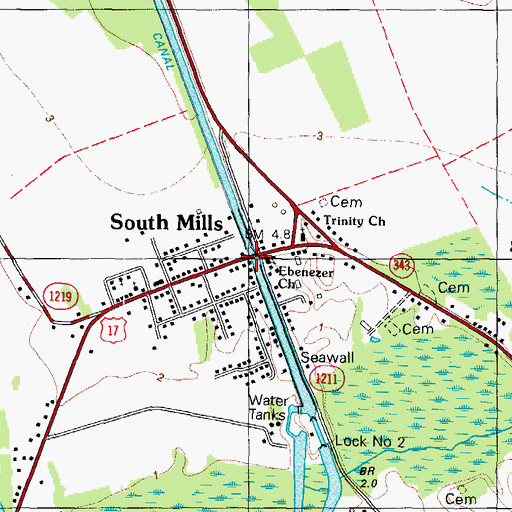 Topographic Map of South Mills, NC