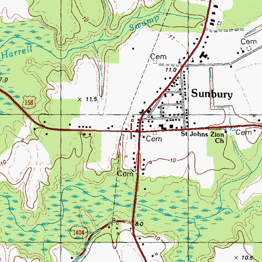 Topographic Map of Sunbury, NC