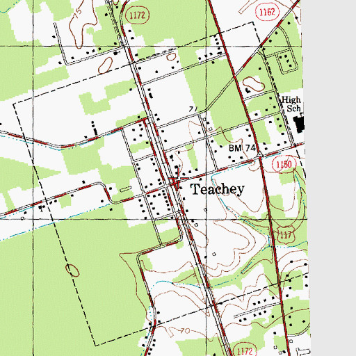 Topographic Map of Teachey, NC